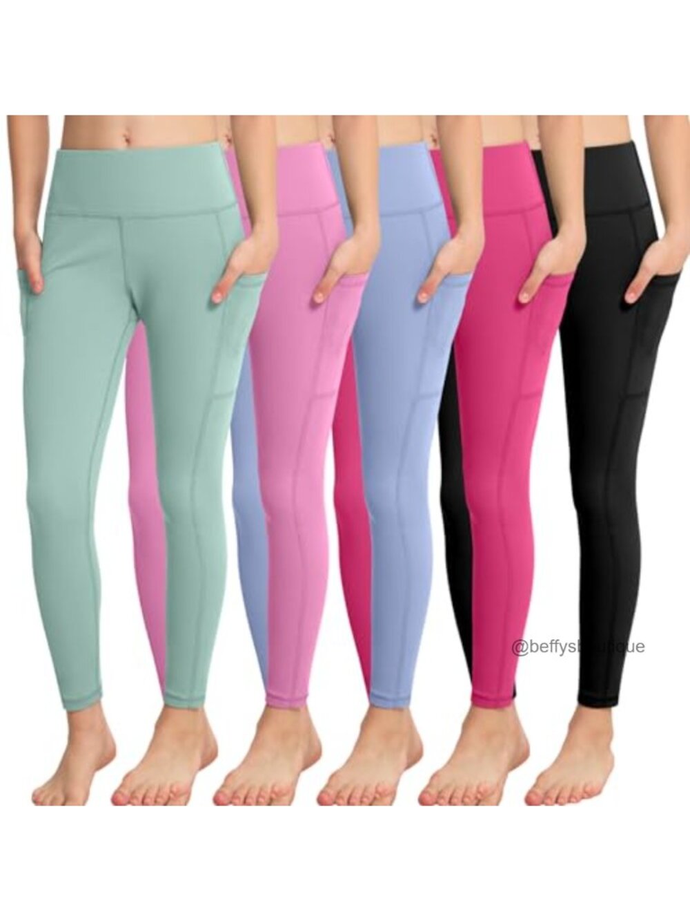 5 Pack Girls Athletic Leggings with Pockets Polyester Spandex Yoga Pants